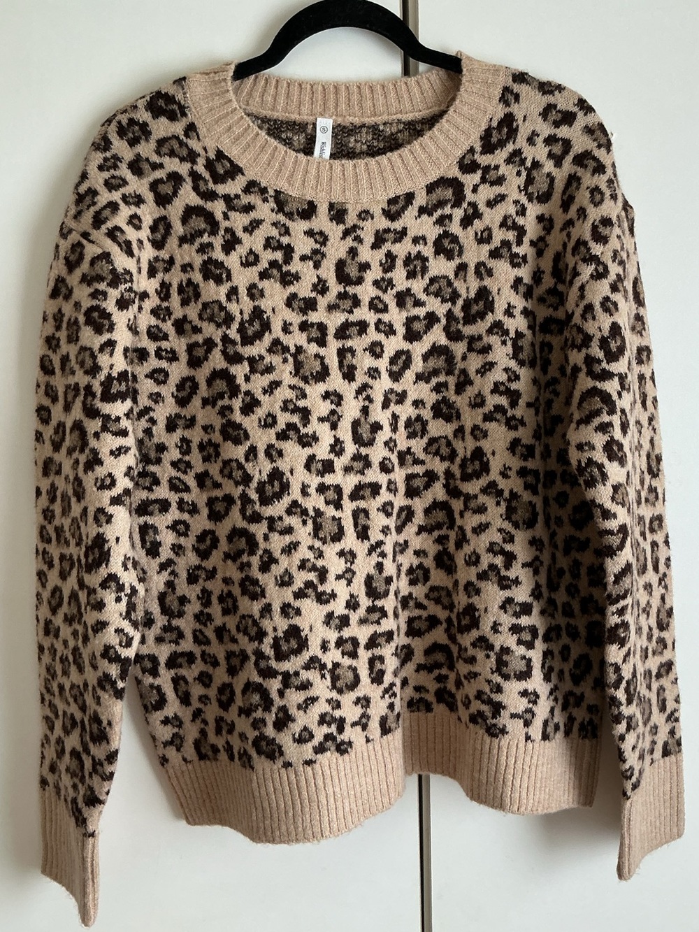 Wishlist Beige and Brown Leopard Crewneck Sweater